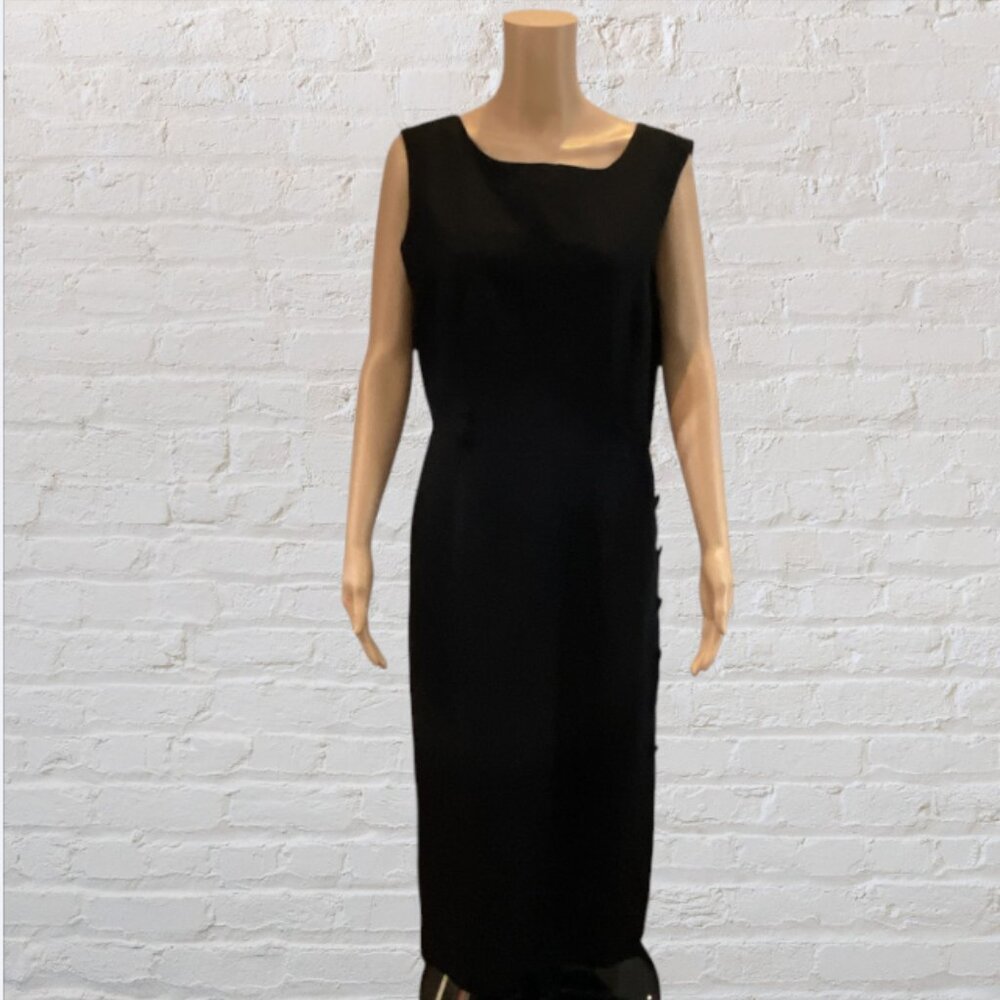 NEW YORK STUDIO -- Maxi Dress, Black Linen with Side Buttons, Sleeveless, Lined